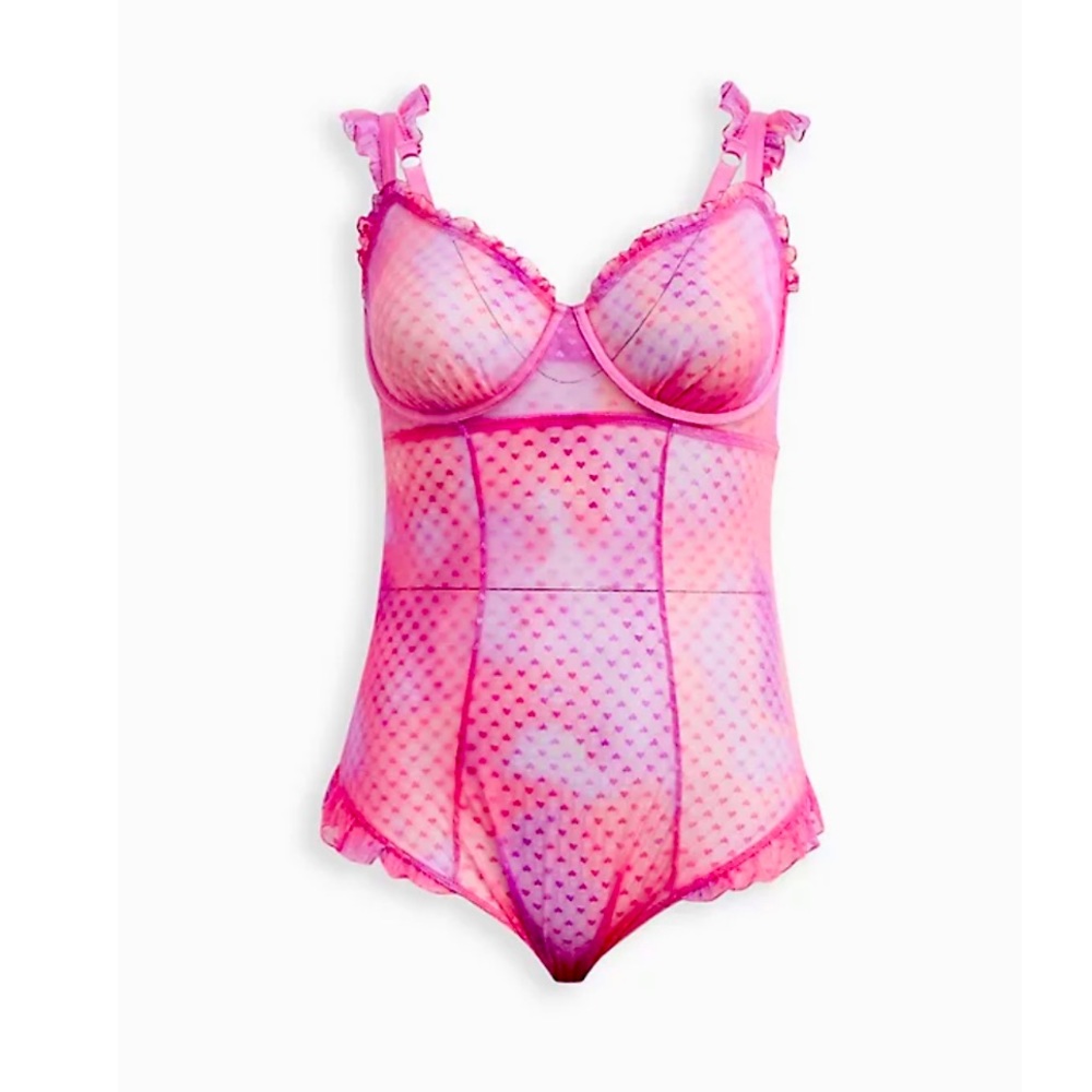 RUFFLE TRIM UNDERWIRE UNLINED THONG BODYSUIT NWT